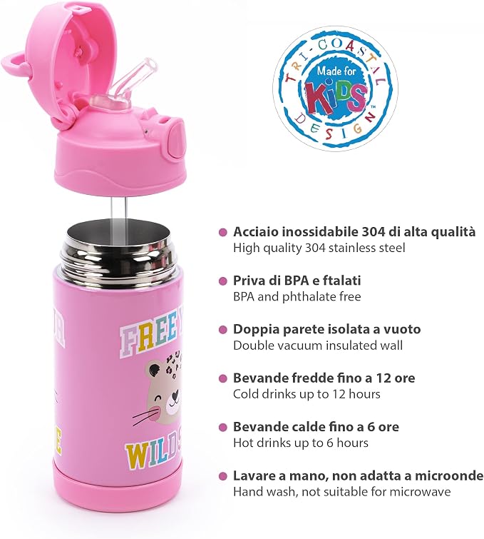 Borraccia Termica con Cannuccia Acciaio Inossidabile da 300 ml con Apertura a Scatto