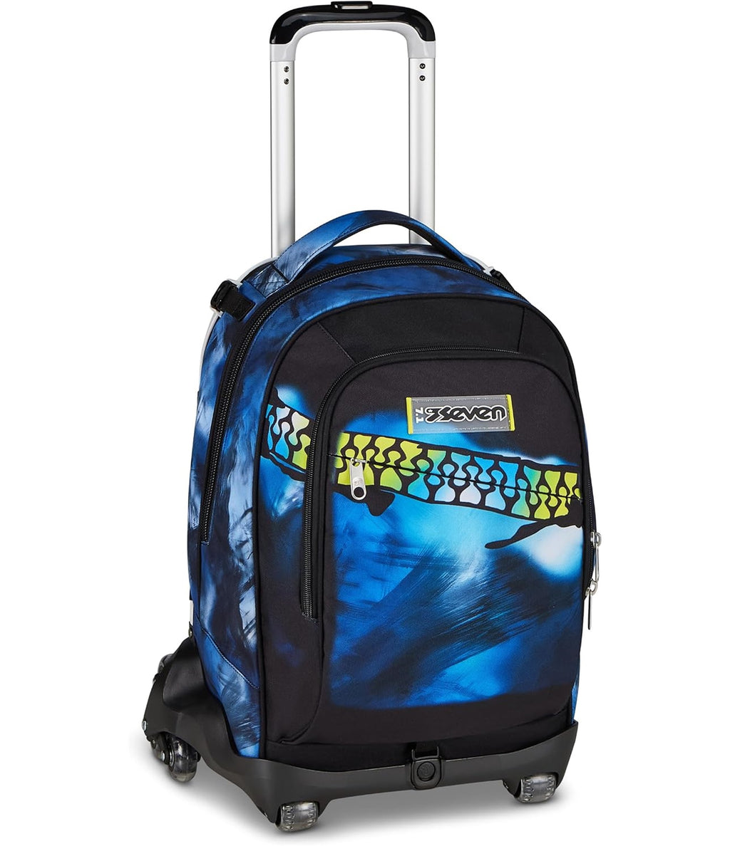 Seven Trolley Scuola Jack 8 Ruote BLU FUSION, Blu, 34 L, Scomponibile, 3 in 1, Tasche multiuso, Tasca portaborraccia, Cross-over System, Barra telescopica, Scuola elementare e media