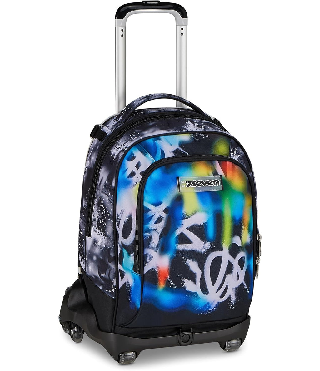 Seven Trolley Scuola Jack 8 Ruote BUZZY NOTE BOY, Multicolore, 34 L, Scomponibile, 3 in 1, Tasche multifunzione, Cross-over System, Barra telescopica, Scuola elementare e media
