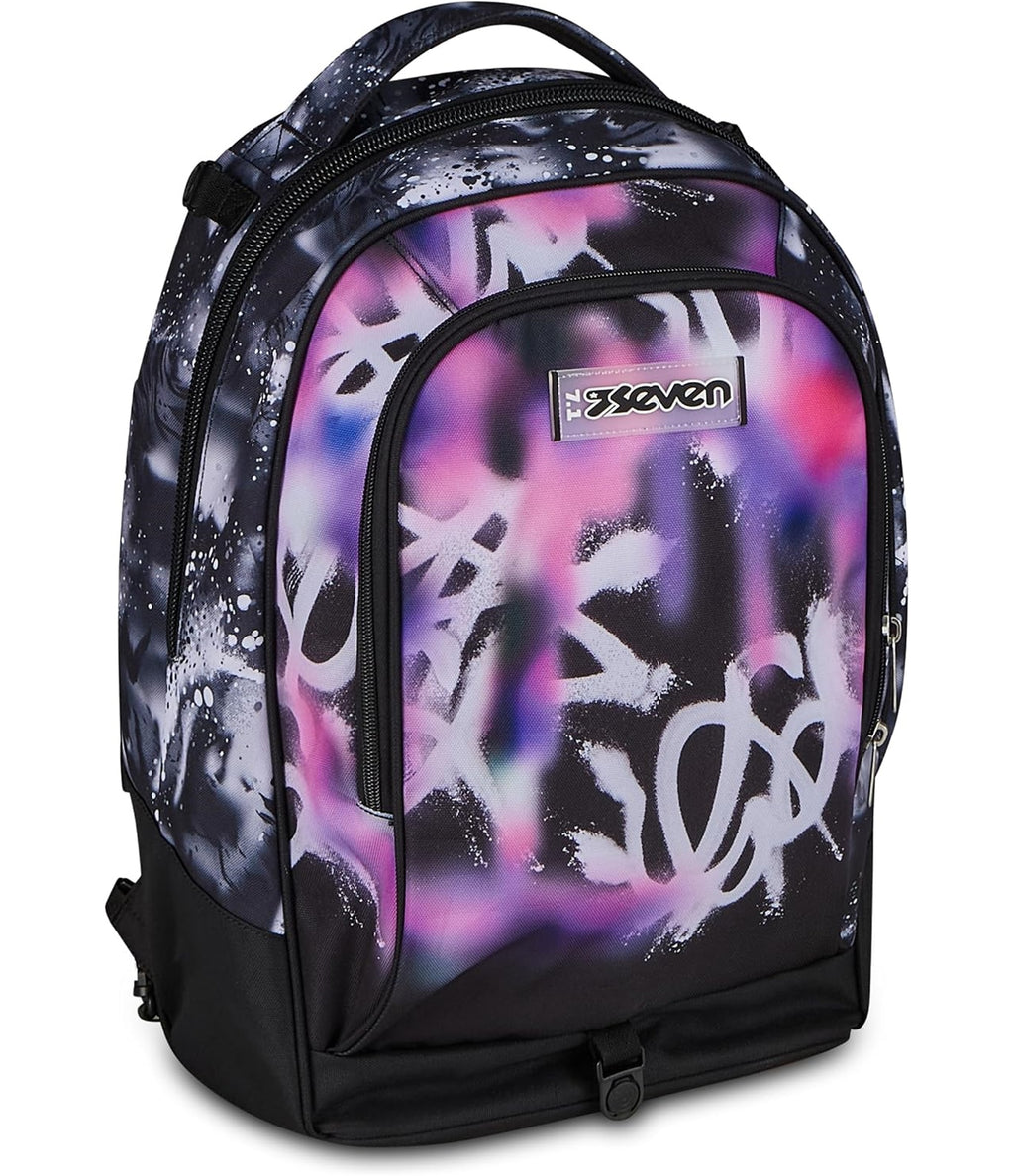 Seven Trolley Scuola Jack 8 Ruote BUZZY NOTE GIRL, Nero, 34 L, Scomponibile, 3 in 1, Tasche multifunzione, Cross-over System, Barra telescopica regolabile, Scuola elementare e media