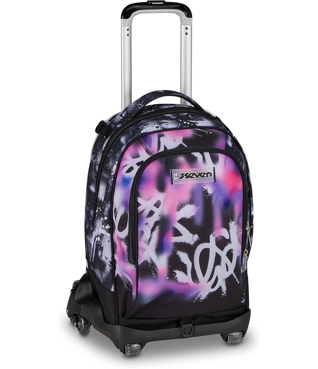 Seven Trolley Scuola Jack 8 Ruote BUZZY NOTE GIRL, Nero, 34 L, Scomponibile, 3 in 1, Tasche multifunzione, Cross-over System, Barra telescopica regolabile, Scuola elementare e media