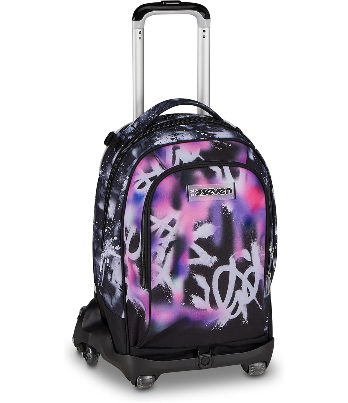 Seven Trolley Scuola Jack 8 Ruote BUZZY NOTE GIRL, Nero, 34 L, Scomponibile, 3 in 1, Tasche multifunzione, Cross-over System, Barra telescopica regolabile, Scuola elementare e media