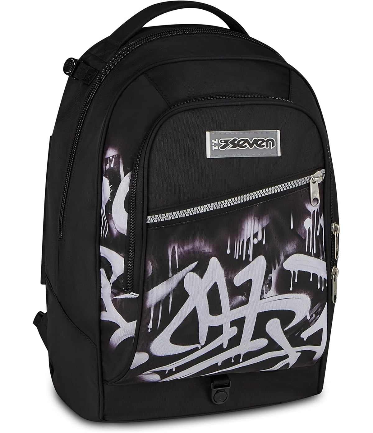 Seven Trolley Scuola Jack 8 Ruote PLUMPY LINE BOY, Nero, 34 L, Scomponibile, 3 in 1, Tasche multifunzione, Cross-over System, Barra telescopica regolabile, Scuola elementare e media, Bambini e ragazzi