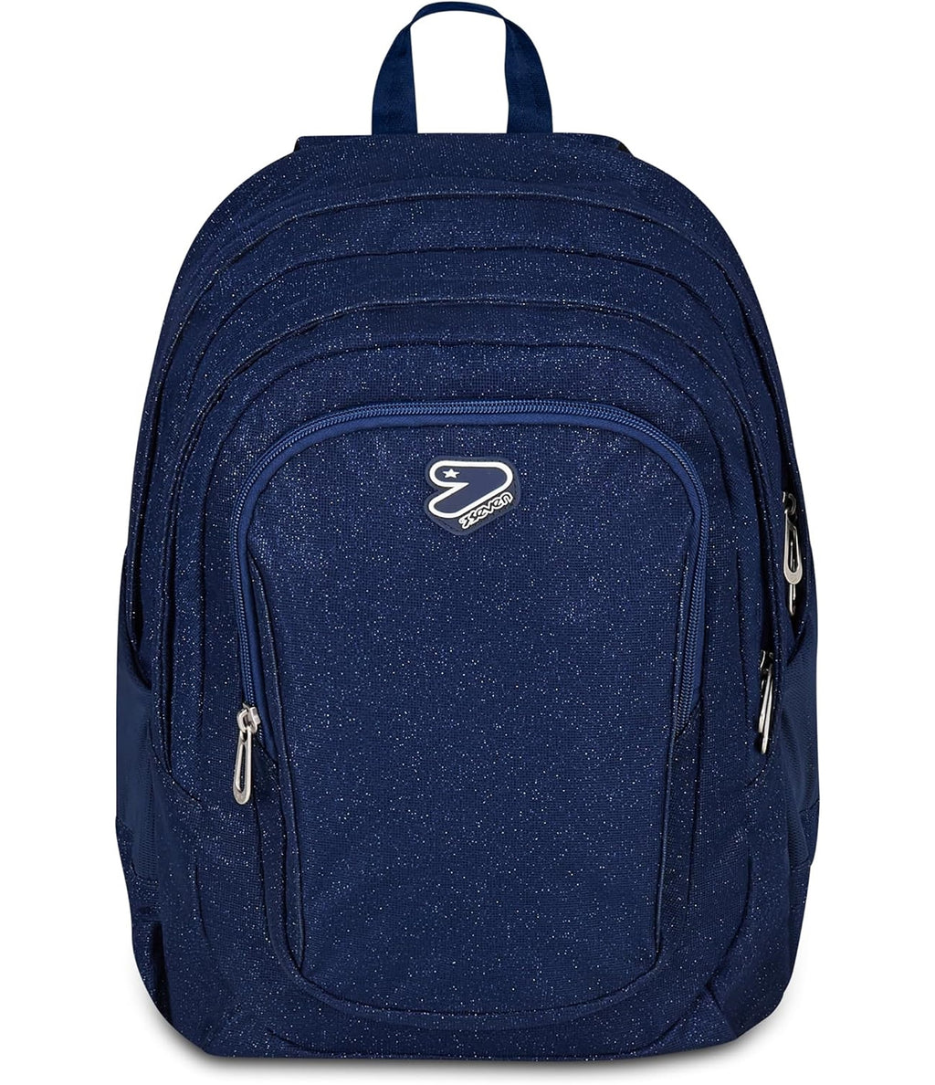 Seven Zaino Scuola SHINY TECH, Doppio Scomparto, Blu, Glitter, 30 L, Tasca frontale, Tasca portaborraccia, Scomparto porta pc, Scuola elementare, media e superiore