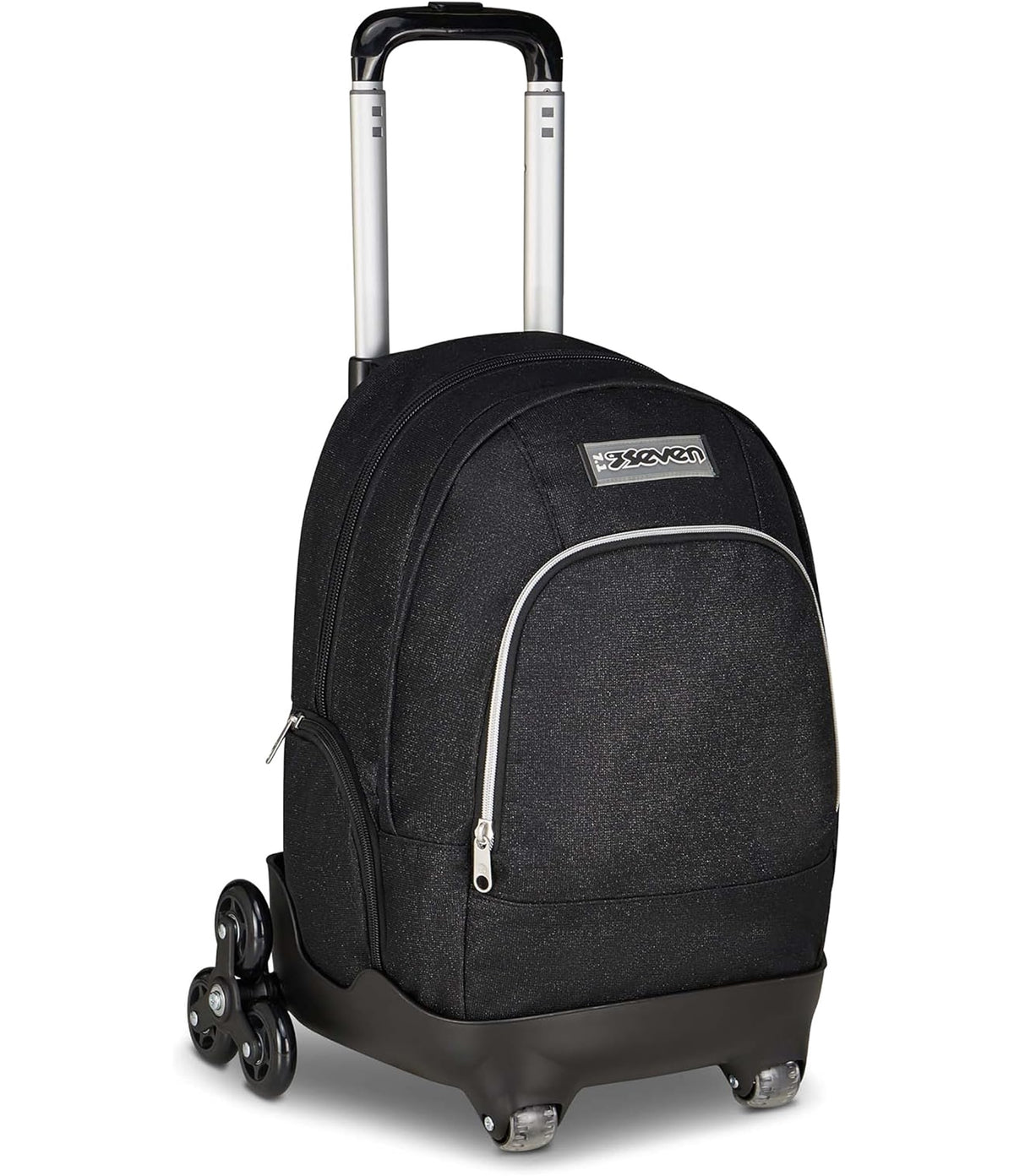 Seven Trolley Scuola Comby 8 ruote MADE OF STARS, Nero, Effetto brillantini, 31 L, Scomponibile, Uso zaino, Barra telescopica, Tasca attrezzata, Tasca porta pc, Scuola elementare e media