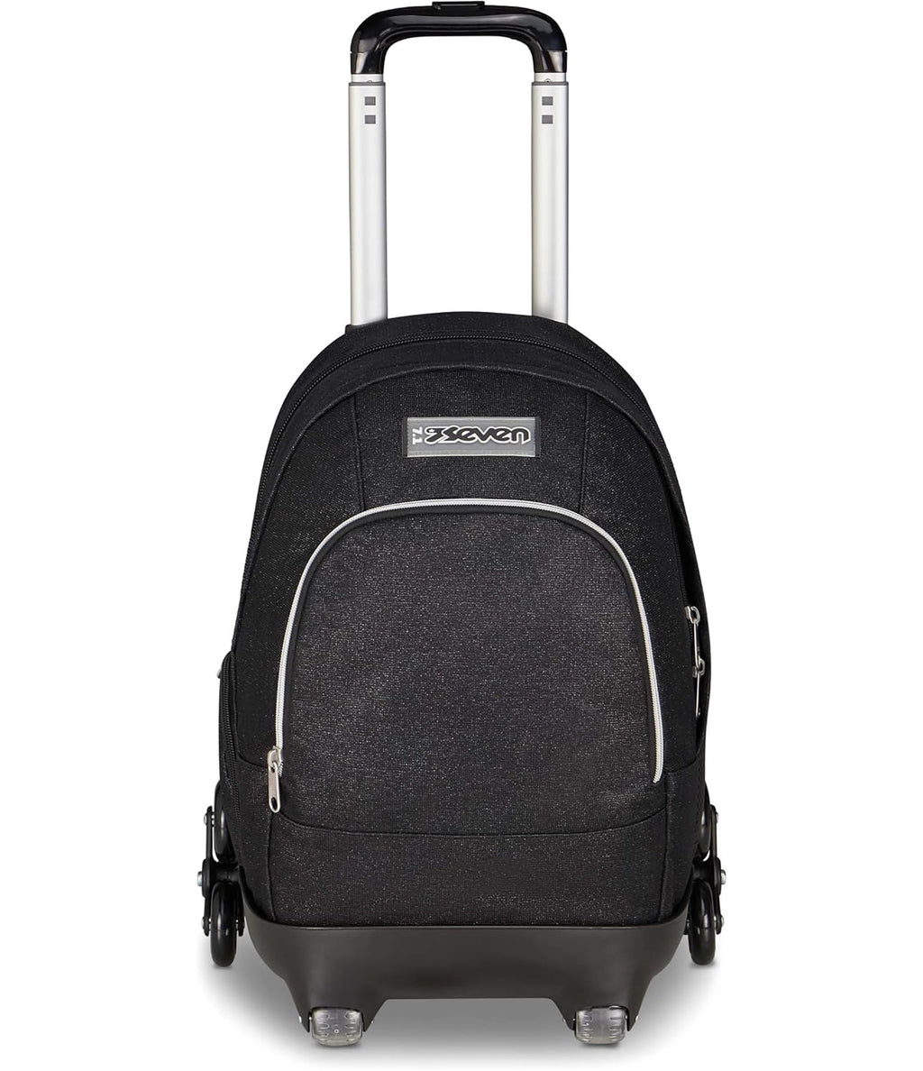 Seven Trolley Scuola Comby 8 ruote MADE OF STARS, Nero, Effetto brillantini, 31 L, Scomponibile, Uso zaino, Barra telescopica, Tasca attrezzata, Tasca porta pc, Scuola elementare e media