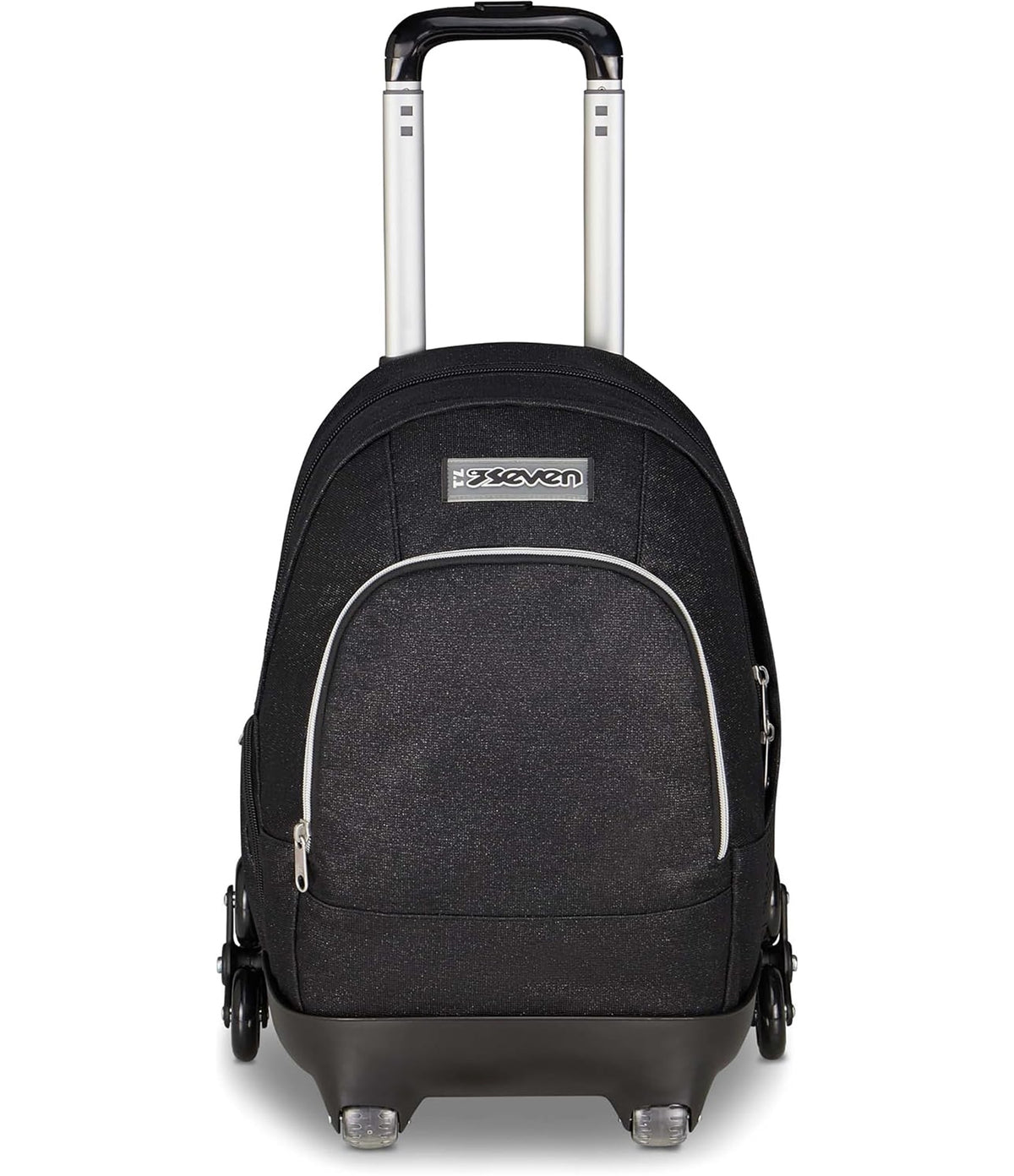 Seven Trolley Scuola Comby 8 ruote MADE OF STARS, Nero, Effetto brillantini, 31 L, Scomponibile, Uso zaino, Barra telescopica, Tasca attrezzata, Tasca porta pc, Scuola elementare e media