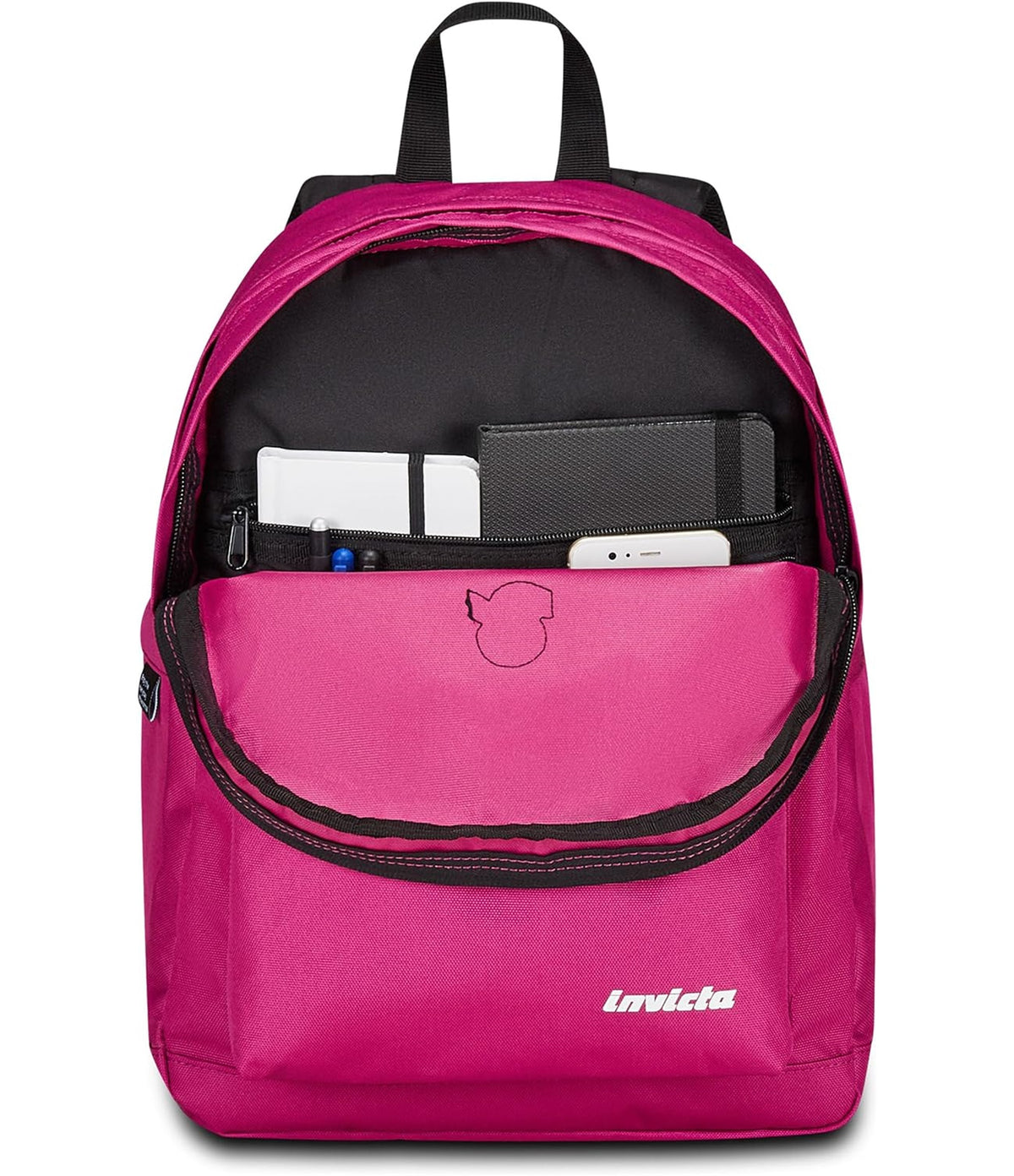 Invicta Zaino Scuola Lab Plain, Fucsia, Zaino Doppio Scomparto Con Tasca Porta PC o Tablet, Tasca Porta Borraccia e Tasca Con Organizer