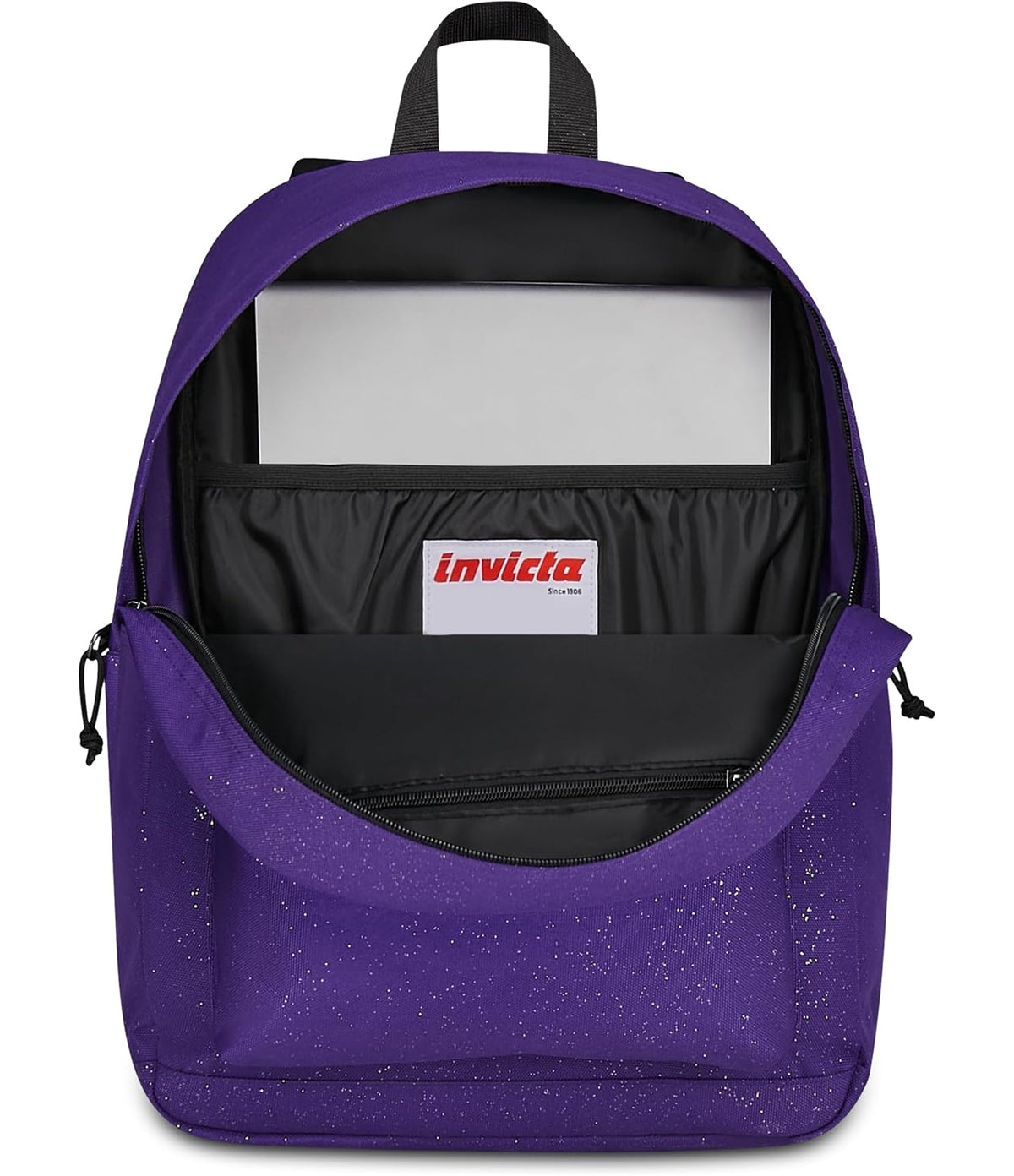 Invicta Zaino Scuola Carlson Shine, Viola, 24 L, Effetto brillantini, Monoscomparto, Tasca interna con zip, Scomparto porta pc ablet, Tasca laterale portaborraccia, Scuola media e superiore