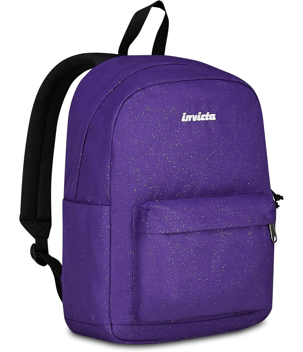 Invicta Zaino Scuola Carlson Shine, Viola, 24 L, Effetto brillantini, Monoscomparto, Tasca interna con zip, Scomparto porta pc ablet, Tasca laterale portaborraccia, Scuola media e superiore