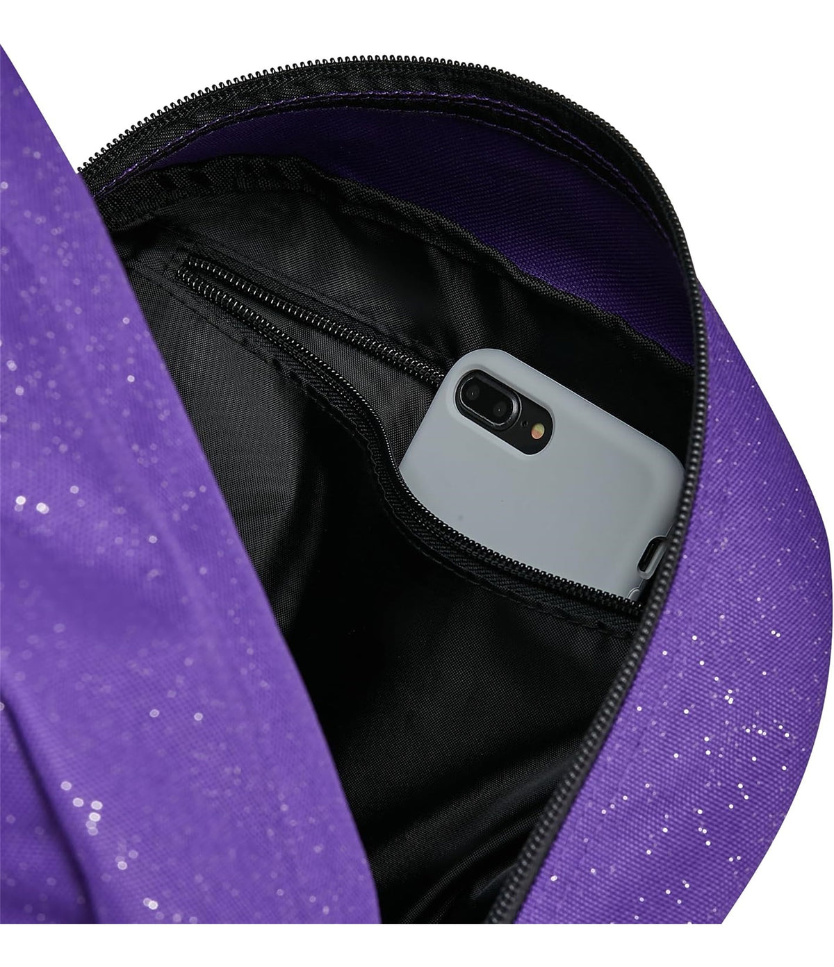 Invicta Zaino Scuola Carlson Shine, Viola, 24 L, Effetto brillantini, Monoscomparto, Tasca interna con zip, Scomparto porta pc ablet, Tasca laterale portaborraccia, Scuola media e superiore