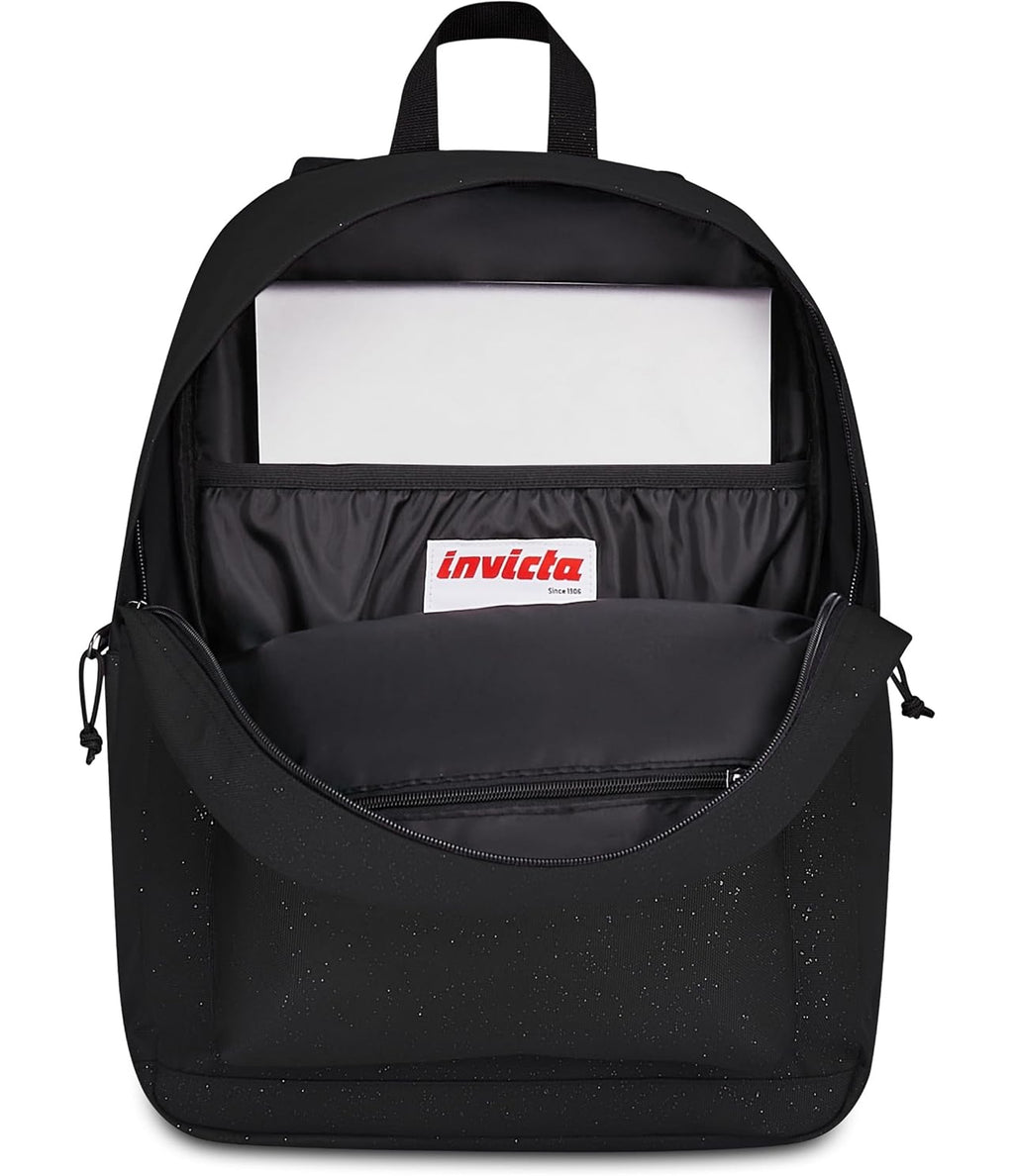 Invicta Zaino Scuola Carlson Shine, Nero, 24 L, Effetto brillantini, Monoscomparto, Tasca interna con zip, Scomparto porta pc ablet, Tasca laterale portaborraccia, Scuola media e superiore