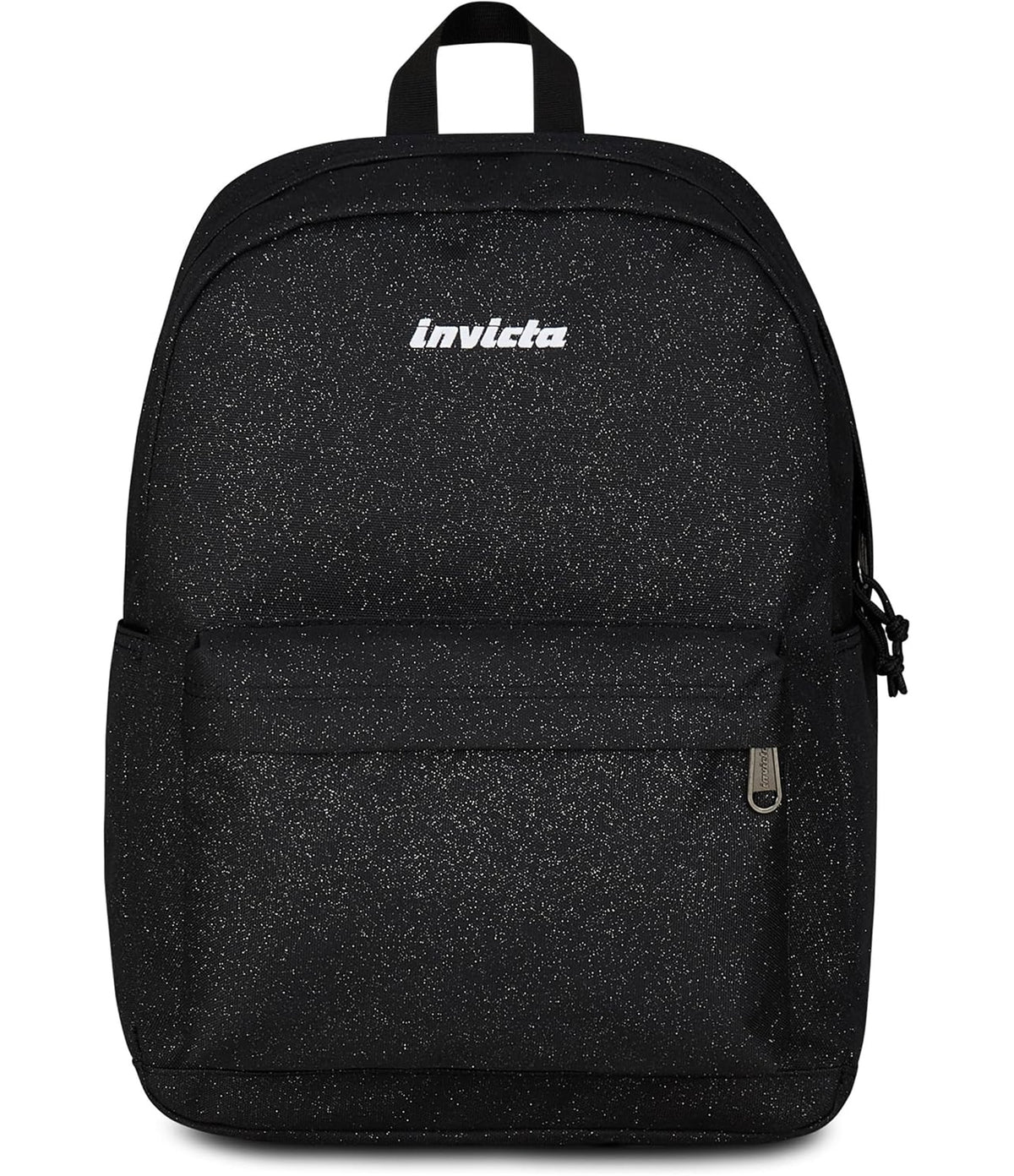 Invicta Zaino Scuola Carlson Shine, Nero, 24 L, Effetto brillantini, Monoscomparto, Tasca interna con zip, Scomparto porta pc ablet, Tasca laterale portaborraccia, Scuola media e superiore