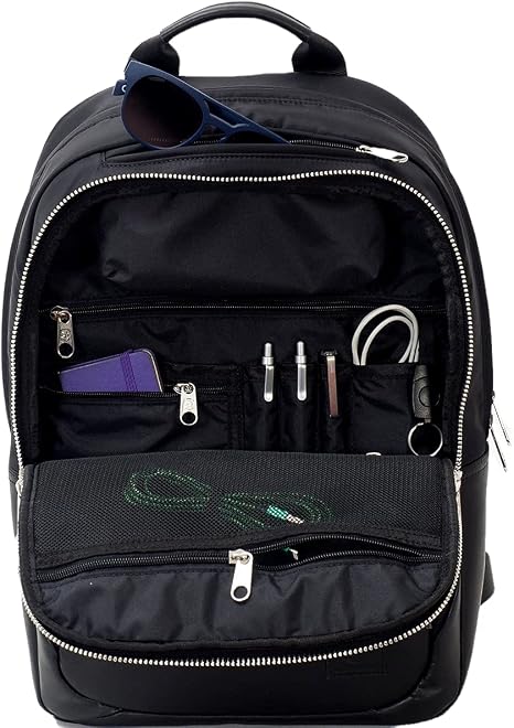 Invicta Zaino Ufficio Lavoro Biz M, Nero, Zaino In Pelle con Tasca Porta PC Portatile/Tablet e USB Plug, Tasche Multifunzione e Tasca con Organizer, Ufficio, Vaggio e Lavoro