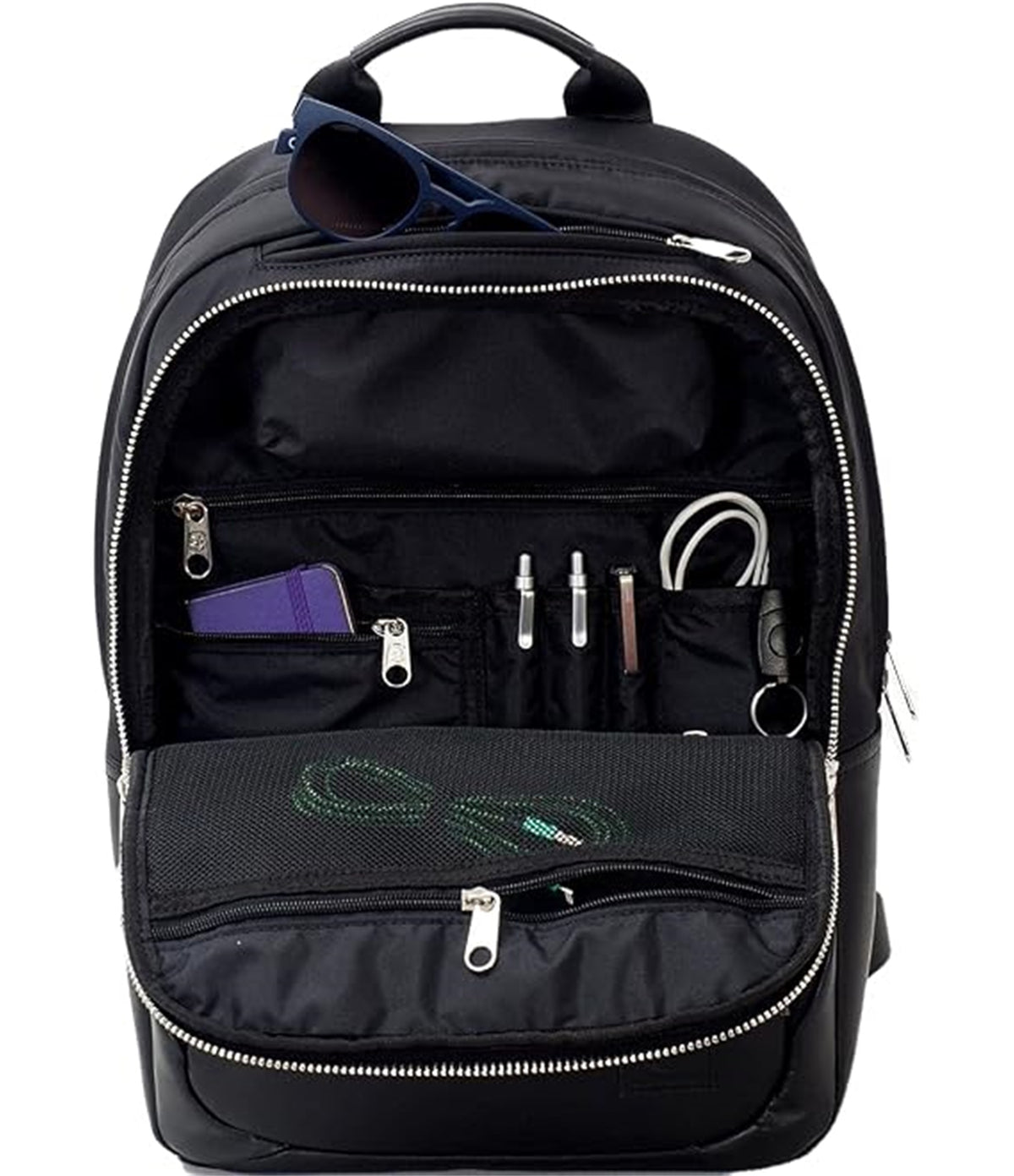 Invicta Zaino Ufficio Lavoro Biz M, Nero, Zaino In Pelle con Tasca Porta PC Portatile/Tablet e USB Plug, Tasche Multifunzione e Tasca con Organizer, Ufficio, Vaggio e Lavoro