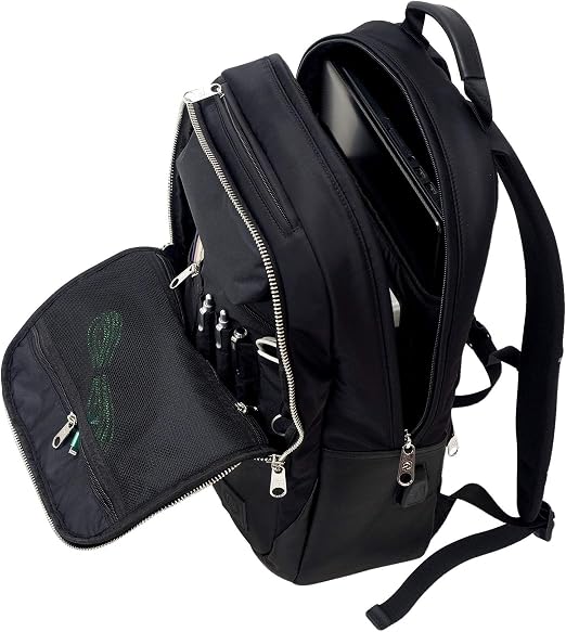Invicta Zaino Ufficio Lavoro Biz M, Nero, Zaino In Pelle con Tasca Porta PC Portatile/Tablet e USB Plug, Tasche Multifunzione e Tasca con Organizer, Ufficio, Vaggio e Lavoro
