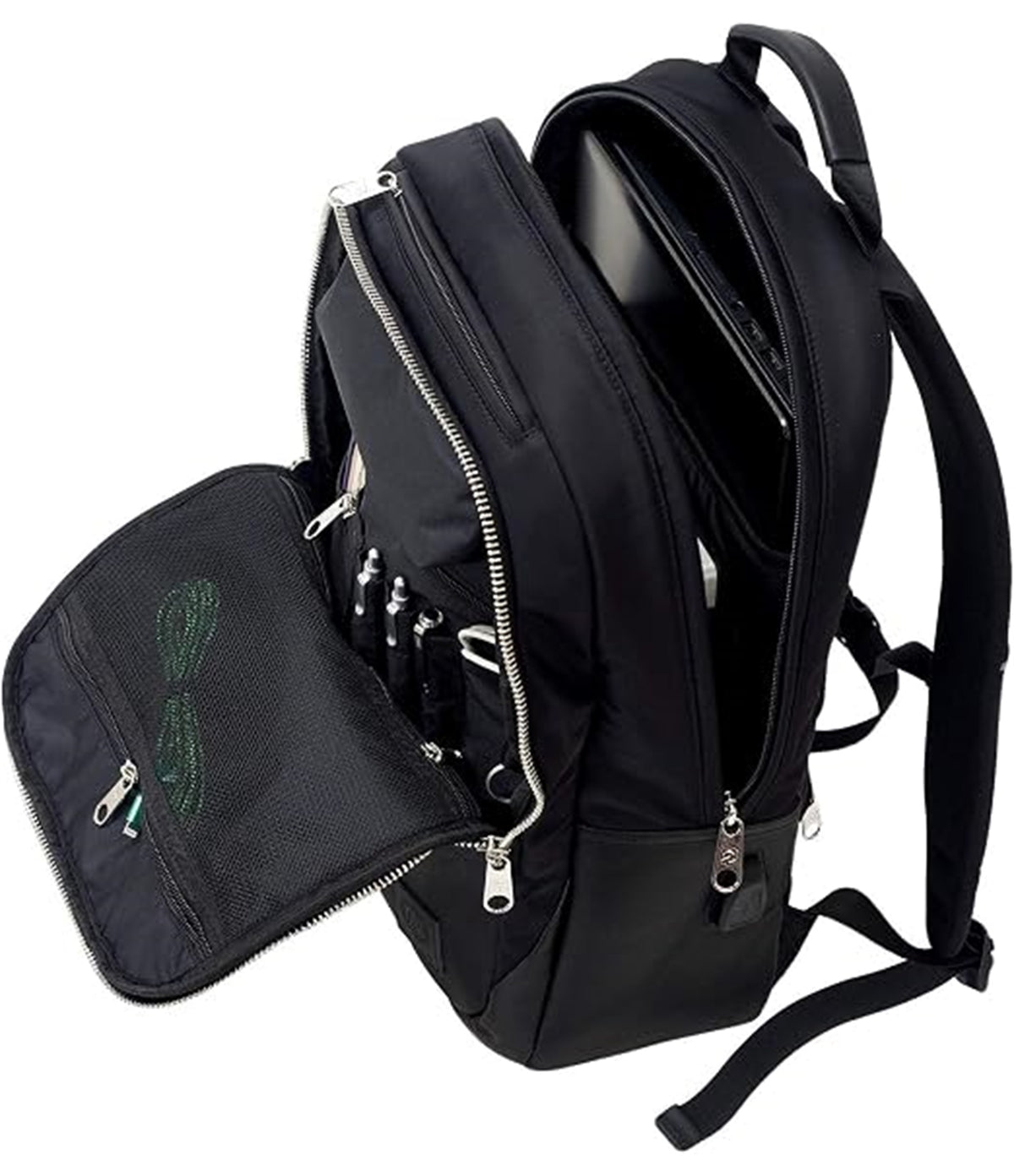 Invicta Zaino Ufficio Lavoro Biz M, Nero, Zaino In Pelle con Tasca Porta PC Portatile/Tablet e USB Plug, Tasche Multifunzione e Tasca con Organizer, Ufficio, Vaggio e Lavoro