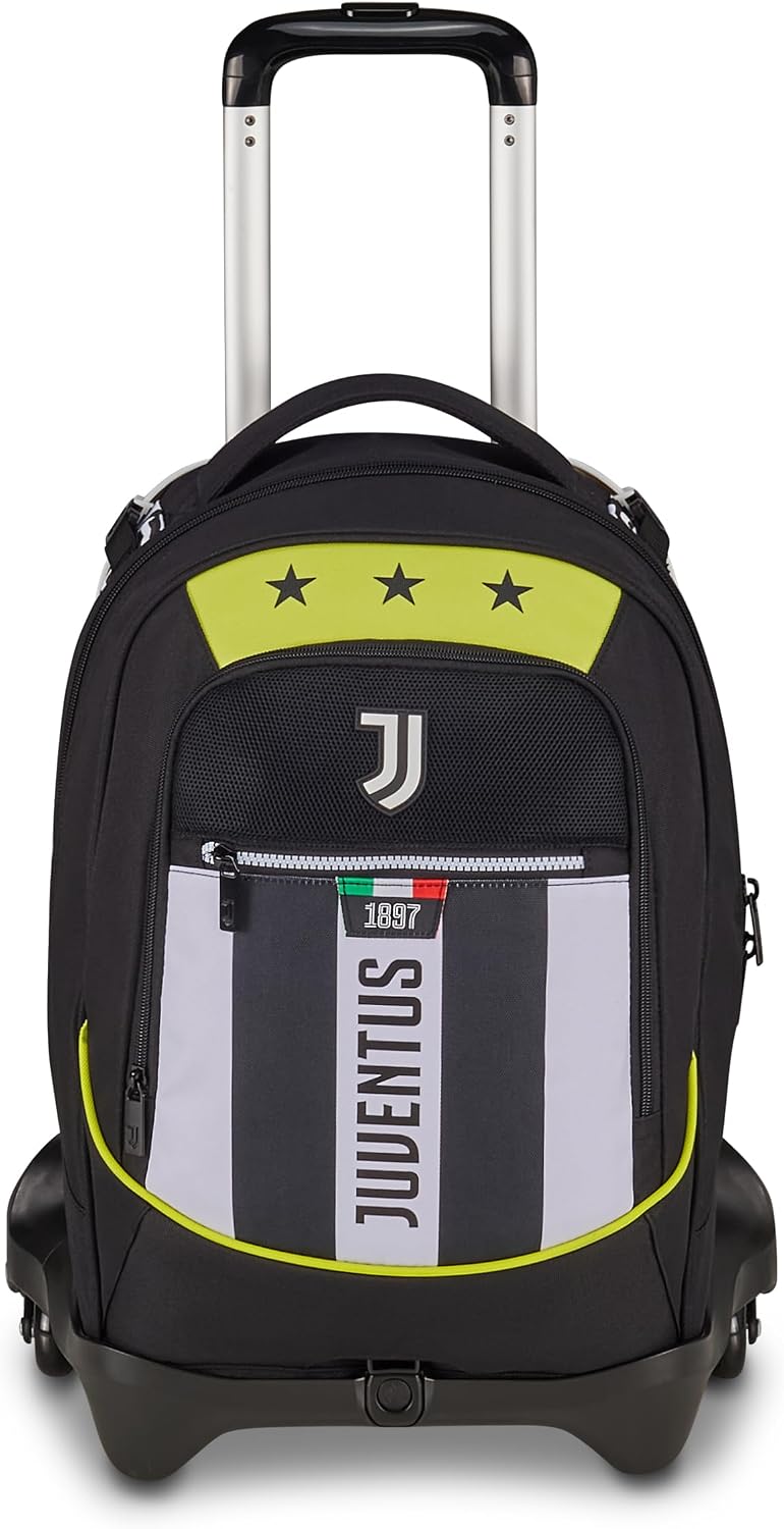 Seven Trolley Jack 3 Ruote Juventus, Bianco Nero, Zaino con Carrello Sganciabile da 33 Litri, con Tasca Frontale, Zainetto Staccabile, per Scuola Elementare e Medie
