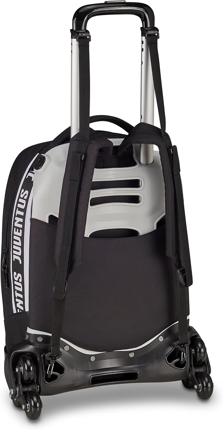 Seven Trolley Jack 3 Ruote Juventus, Bianco Nero, Zaino con Carrello Sganciabile da 33 Litri, con Tasca Frontale, Zainetto Staccabile, per Scuola Elementare e Medie
