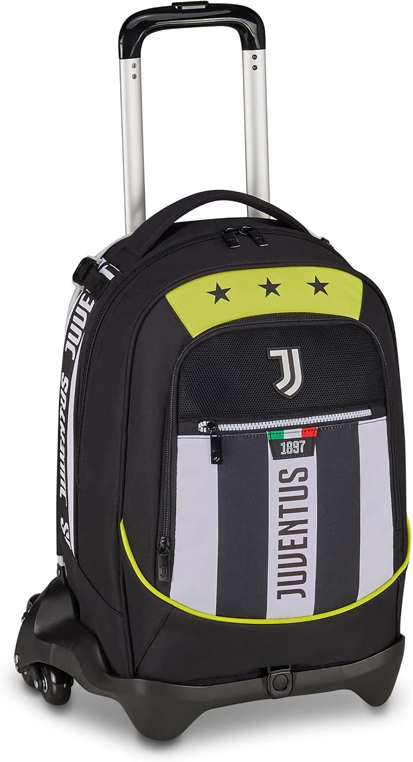 Seven Trolley Jack 3 Ruote Juventus, Bianco Nero, Zaino con Carrello Sganciabile da 33 Litri, con Tasca Frontale, Zainetto Staccabile, per Scuola Elementare e Medie