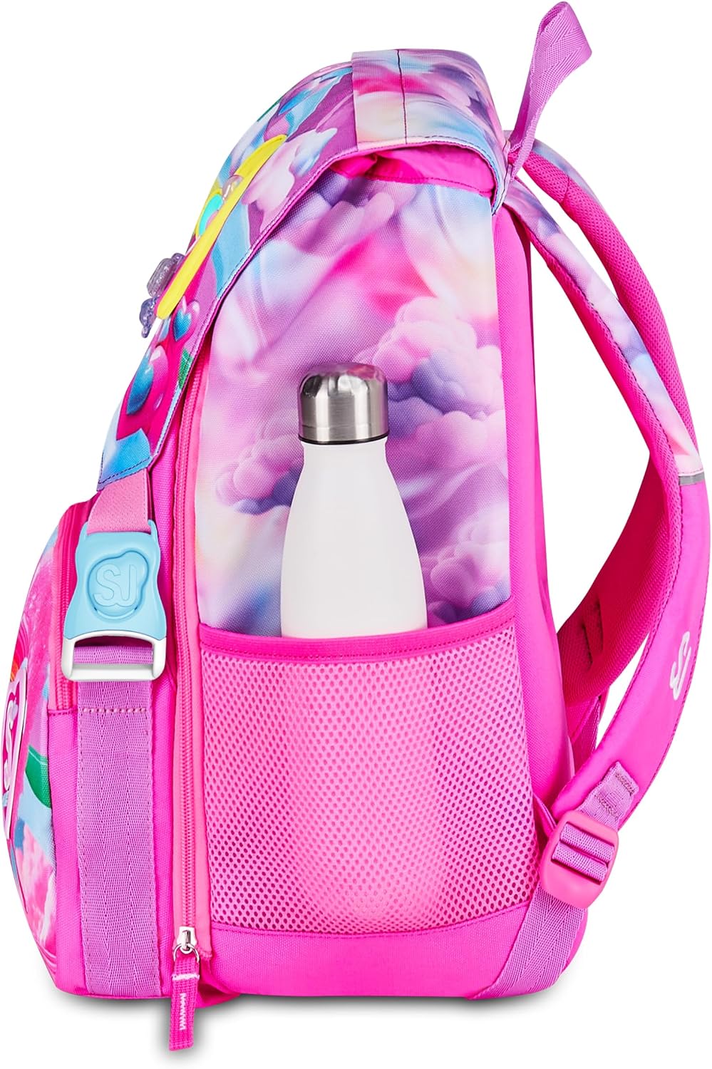 SJ GANG STYLE JAM GANG Zaino Scuola Estensibile JOYFUL PINS GIRL, Rosa, 24L, Zip Laterali, Inserto arcobaleno e pins amovibili, Tasca frontale, Tasca porta borraccia