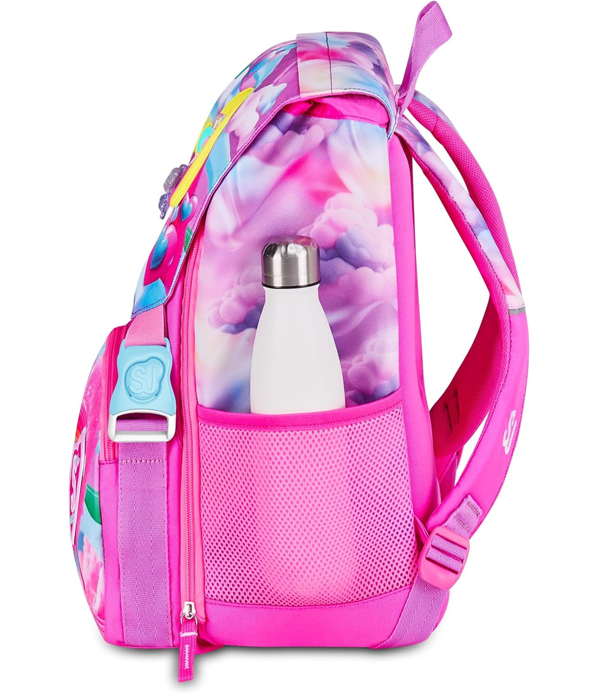 SJ GANG STYLE JAM GANG Zaino Scuola Estensibile JOYFUL PINS GIRL, Rosa, 24L, Zip Laterali, Inserto arcobaleno e pins amovibili, Tasca frontale, Tasca porta borraccia