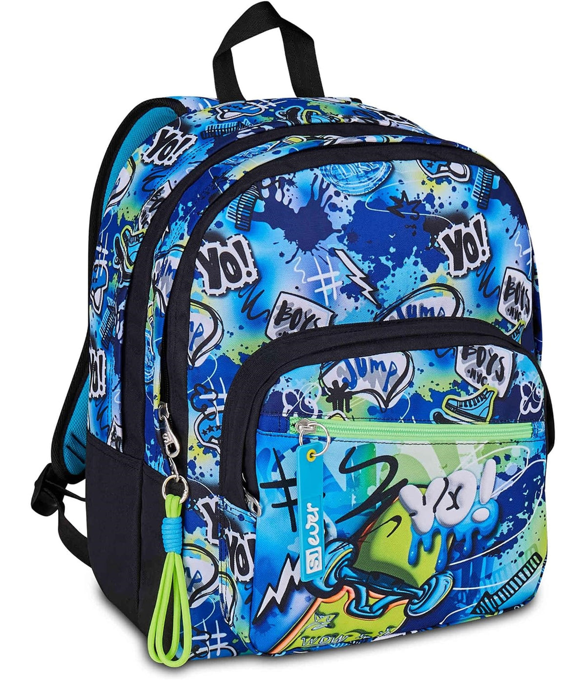 SJ GANG STYLE JAM GANG Zaino Scuola Doppio Scomparto, Sj Ever Cloudy Blue, Azzurro, 31 L, Con Tasca Porta Borraccia e Charm Staccabile, Elementari