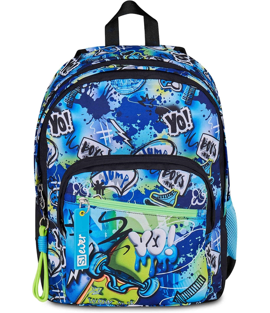 SJ GANG STYLE JAM GANG Zaino Scuola Doppio Scomparto, Sj Ever Cloudy Blue, Azzurro, 31 L, Con Tasca Porta Borraccia e Charm Staccabile, Elementari