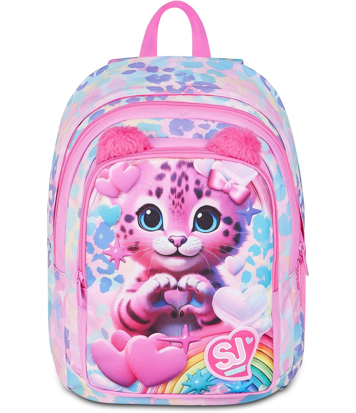 SJ GANG STYLE JAM GANG Zaino Scuola Advanced HEART BUDDY GIRL, Doppio Scomparto, Rosa, 29 L, Applicazione orecchie pelose, Tasca frontale, Tasca portaborraccia, Scuola elementare e media
