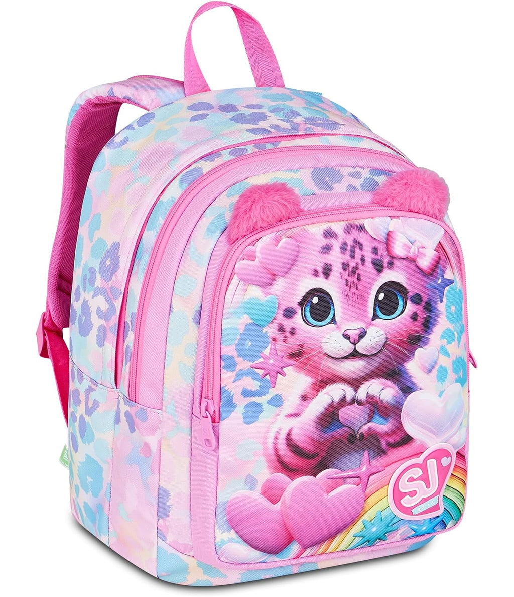 SJ GANG STYLE JAM GANG Zaino Scuola Advanced HEART BUDDY GIRL, Doppio Scomparto, Rosa, 29 L, Applicazione orecchie pelose, Tasca frontale, Tasca portaborraccia, Scuola elementare e media