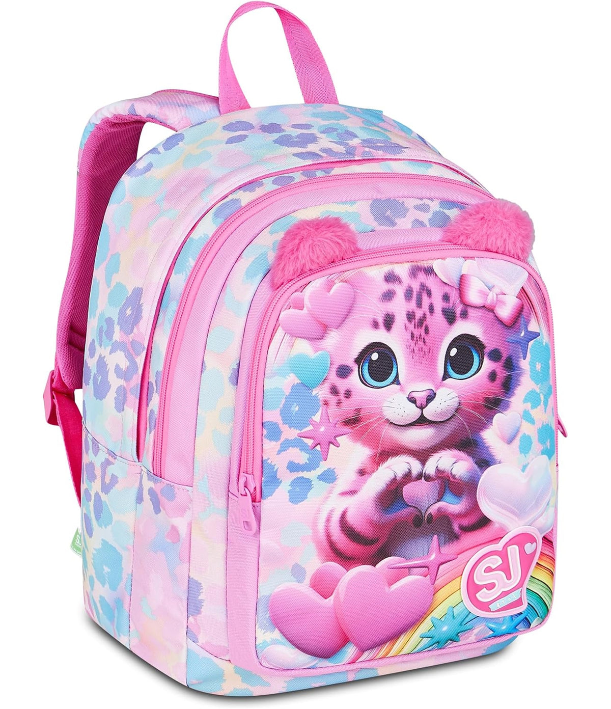 SJ GANG STYLE JAM GANG Zaino Scuola Advanced HEART BUDDY GIRL, Doppio Scomparto, Rosa, 29 L, Applicazione orecchie pelose, Tasca frontale, Tasca portaborraccia, Scuola elementare e media