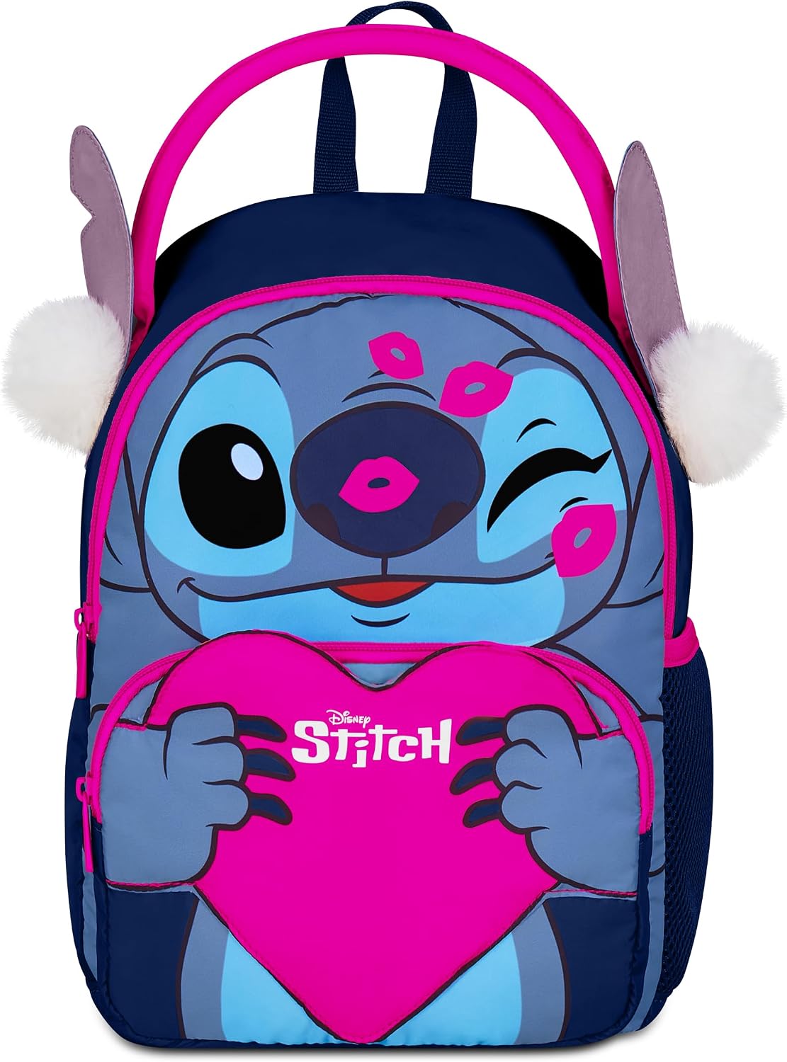 Seven Zaino LILO & STITCH all is bright, Blu oltremare, Apertura con zip, Orecchie e pon pon, Tasca portaborraccia, Prodotto ufficiale, Idea regalo bambini e adulti