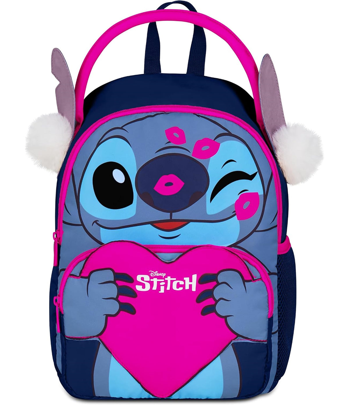 Seven Zaino LILO & STITCH all is bright, Blu oltremare, Apertura con zip, Orecchie e pon pon, Tasca portaborraccia, Prodotto ufficiale, Idea regalo bambini e adulti