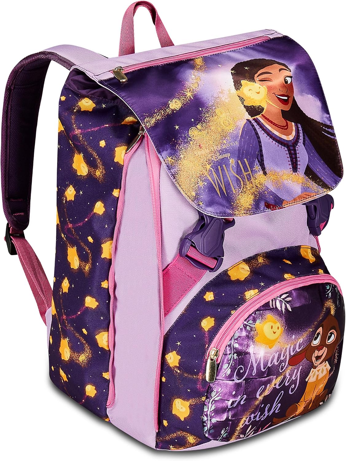 Seven Zaino Scuola Estensibile DISNEY - WISH STRONG HEART, Lilla - Zaino Doppio Scomparto Sdoppiabile Tramite Zip e Con Tasca Porta Borraccia