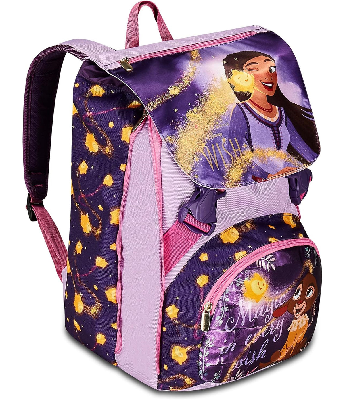 Seven Zaino Scuola Estensibile DISNEY - WISH STRONG HEART, Lilla - Zaino Doppio Scomparto Sdoppiabile Tramite Zip e Con Tasca Porta Borraccia
