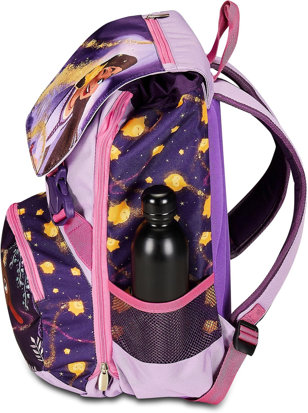 Seven Zaino Scuola Estensibile DISNEY - WISH STRONG HEART, Lilla - Zaino Doppio Scomparto Sdoppiabile Tramite Zip e Con Tasca Porta Borraccia