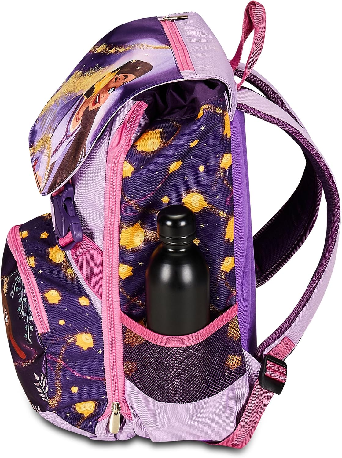 Seven Zaino Scuola Estensibile DISNEY - WISH STRONG HEART, Lilla - Zaino Doppio Scomparto Sdoppiabile Tramite Zip e Con Tasca Porta Borraccia