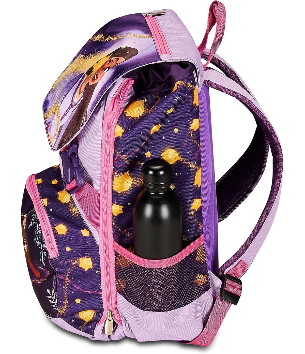 Seven Zaino Scuola Estensibile DISNEY - WISH STRONG HEART, Lilla - Zaino Doppio Scomparto Sdoppiabile Tramite Zip e Con Tasca Porta Borraccia