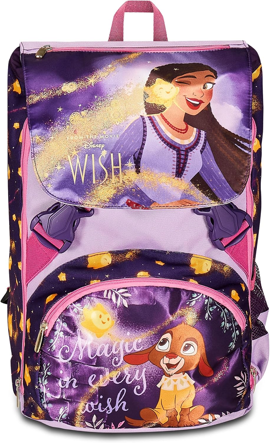 Seven Zaino Scuola Estensibile DISNEY - WISH STRONG HEART, Lilla - Zaino Doppio Scomparto Sdoppiabile Tramite Zip e Con Tasca Porta Borraccia