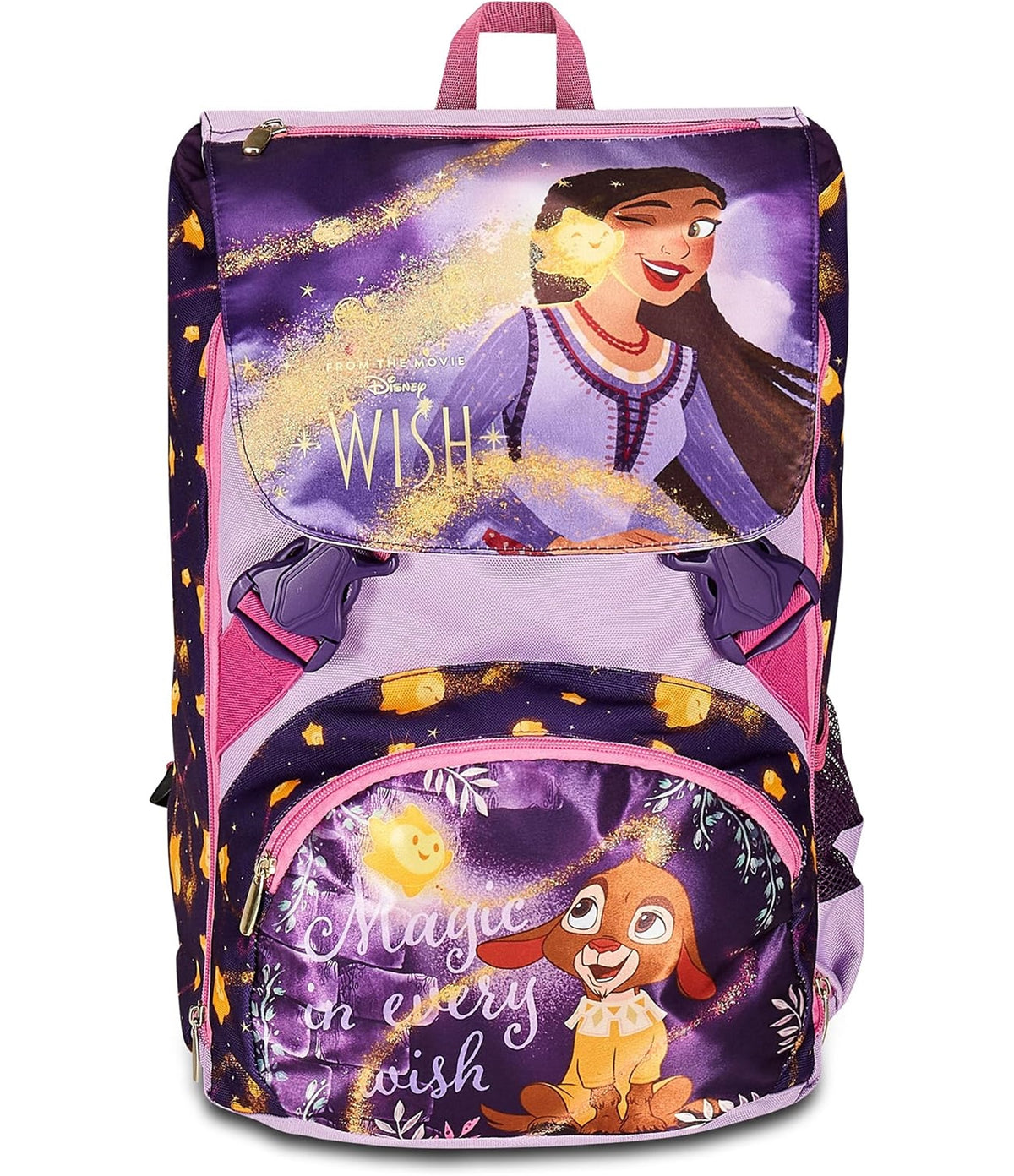 Seven Zaino Scuola Estensibile DISNEY - WISH STRONG HEART, Lilla - Zaino Doppio Scomparto Sdoppiabile Tramite Zip e Con Tasca Porta Borraccia