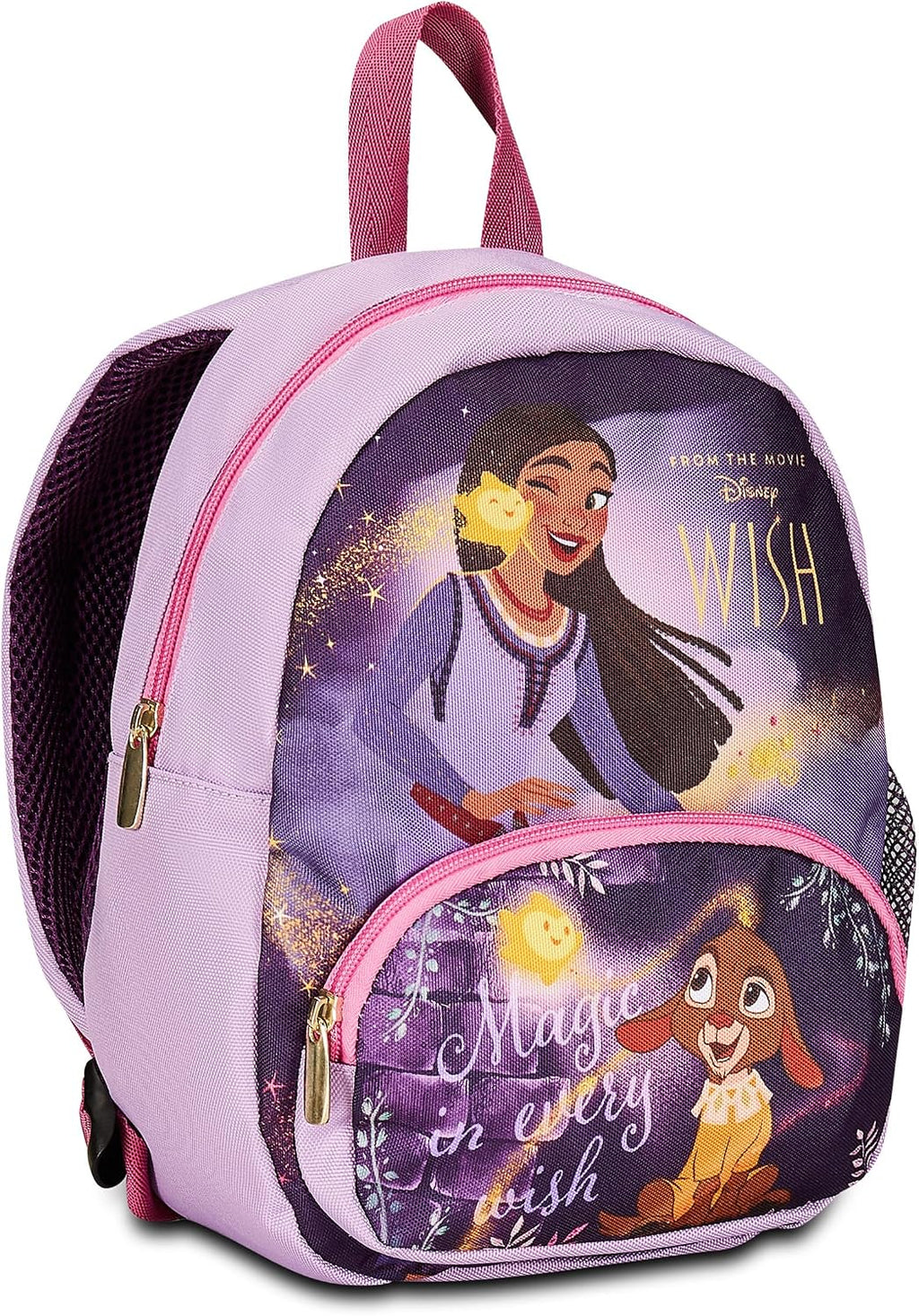 Disney Zaino Asilo Small, WISH, Lilla - Tasche Laterali Porta Borraccia, Tasca Frontale, Zainetto Asilo Bambina