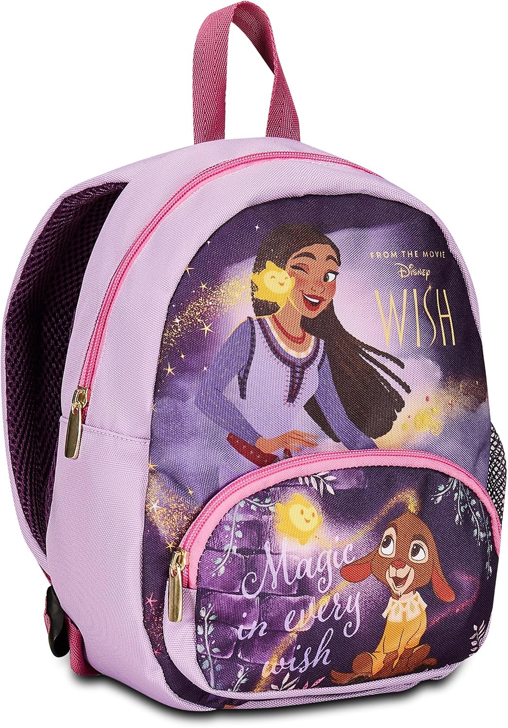 Disney Zaino Asilo Small, WISH, Lilla - Tasche Laterali Porta Borraccia, Tasca Frontale, Zainetto Asilo Bambina