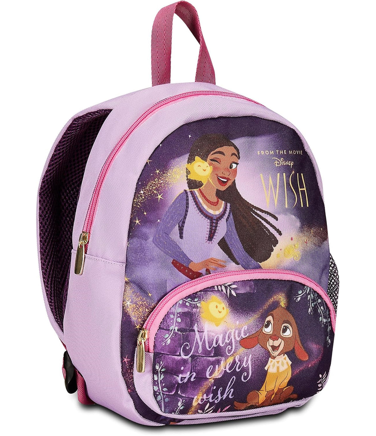 Disney Zaino Asilo Small, WISH, Lilla - Tasche Laterali Porta Borraccia, Tasca Frontale, Zainetto Asilo Bambina