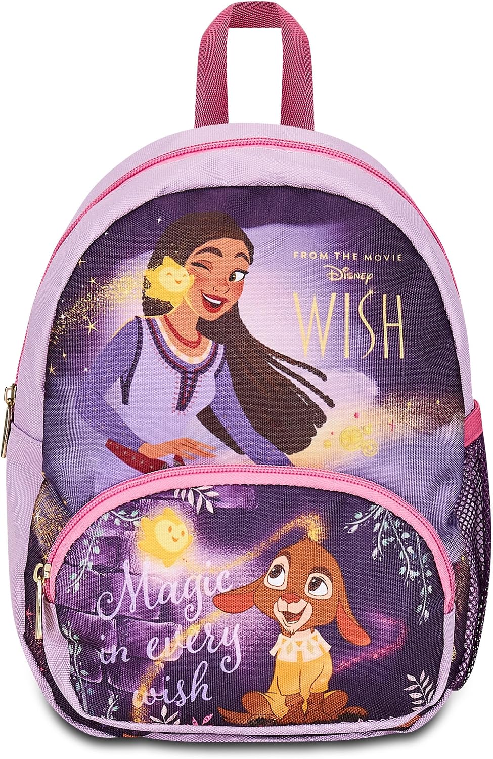 Disney Zaino Asilo Small, WISH, Lilla - Tasche Laterali Porta Borraccia, Tasca Frontale, Zainetto Asilo Bambina