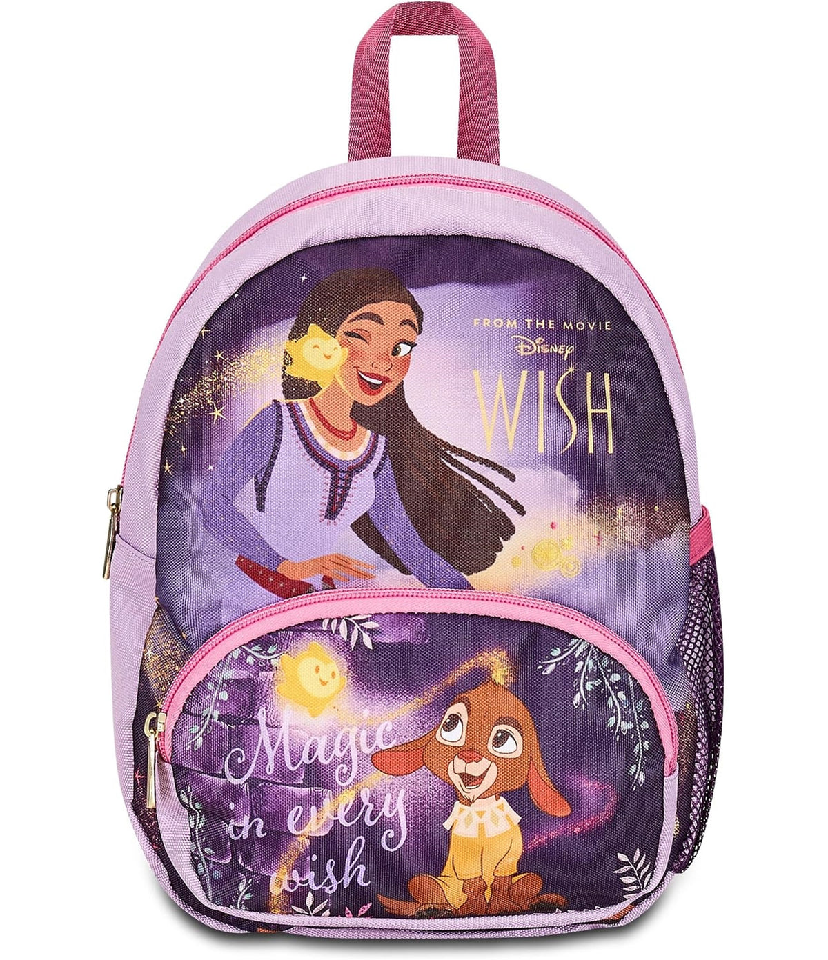 Disney Zaino Asilo Small, WISH, Lilla - Tasche Laterali Porta Borraccia, Tasca Frontale, Zainetto Asilo Bambina