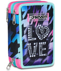 Seven Astuccio Scuola Elementare, 3 scomparti, Medie, con Matite, Pennarelli, Penne, 3 Zip, Glow Love