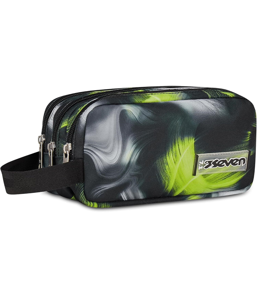 Seven Portapenne Scuola FREETHINK, Nero, Verde, Astuccio Triplo Scomparto, 3 zip, Spazioso, Accessori Zaino, Scuola media e superiore