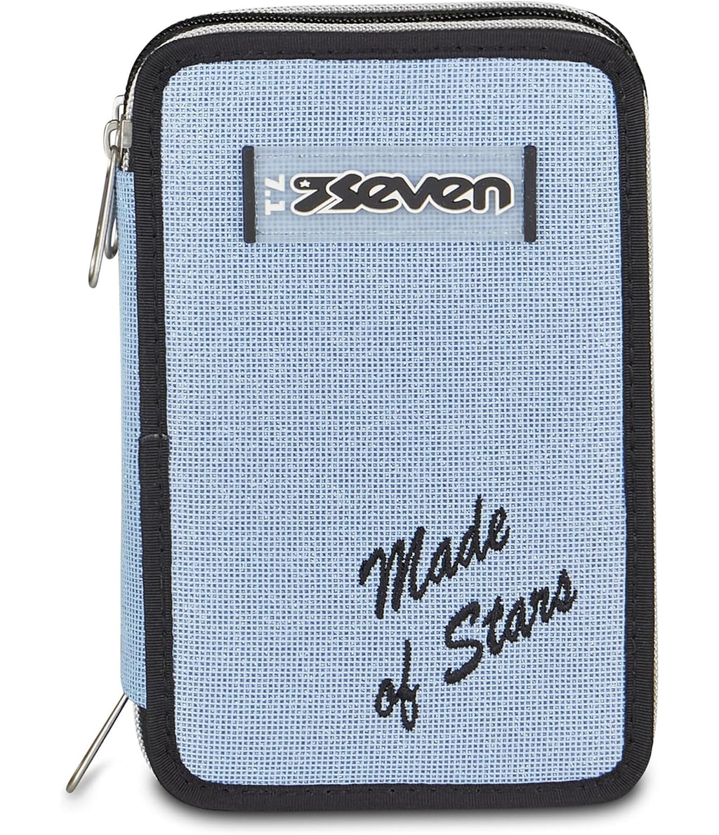 Seven Astuccio Scuola 3 zip MADE OF STARS, Grigio, Effetto brillantini, 3 Scomparti, 45 pezzi, Set cancelleria incluso, Pratiche chiusure con zip, Accessori Zaino, Scuola elementare