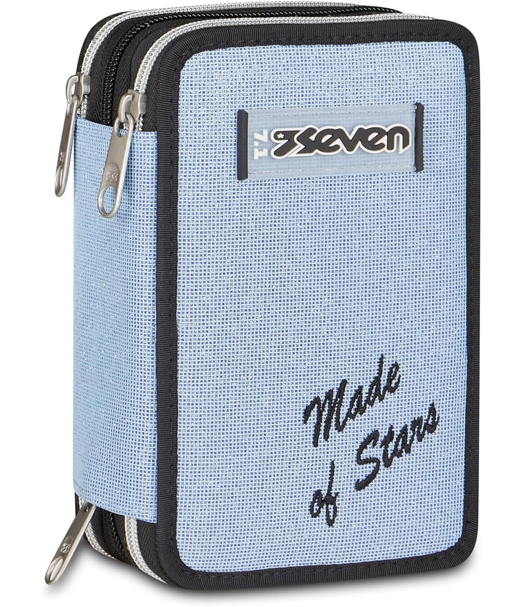 Seven Astuccio Scuola 3 zip MADE OF STARS, Grigio, Effetto brillantini, 3 Scomparti, 45 pezzi, Set cancelleria incluso, Pratiche chiusure con zip, Accessori Zaino, Scuola elementare