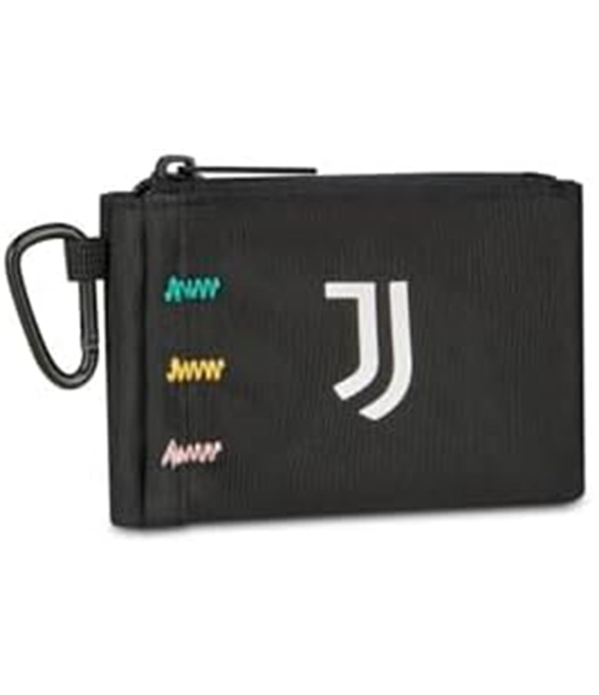 Seven Portamonete Juventus con Moschettone e Chiusura con Zip, 13 x 8,5 x 1 cm, in Poliestere, Tirazip Personalizzato, Compatto per Monete e Piccoli Oggetti, da Agganciare a Zaino o Borsa, Idea Regalo